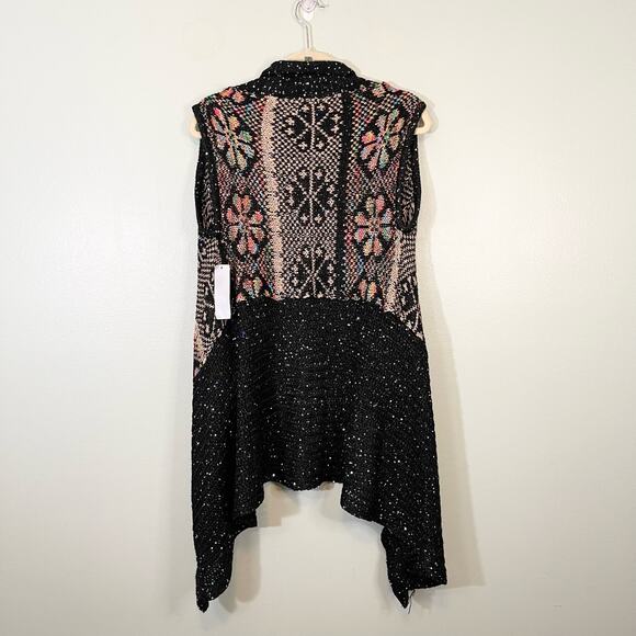 ADORE Cardigan Womens S Black Floral Sequins Open Front Sleeveless Sweater NWT - Picture 2 of 11